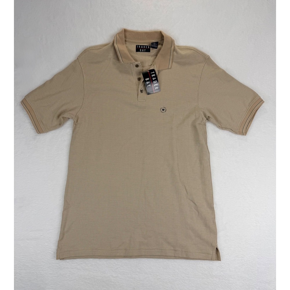 Trader Bay Mens Tan‎ Micro Check Cotton Polo Shirt Short Sleeve Size M NWT